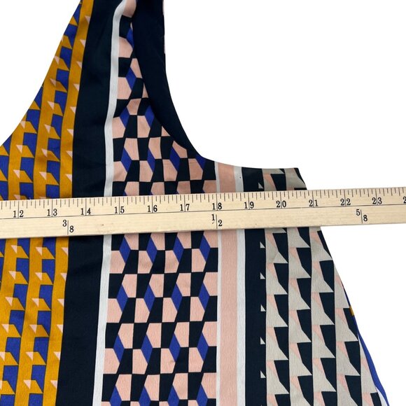 Bar III Women's Geometric Print Satin Blouse L Multicolor Polyester Sleeveless - Picture 3 of 6